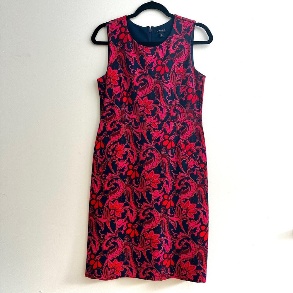 Lands' End Women's Paisley Sleeveless Ponte Knit Sheath Dress With Pockets Sz 6